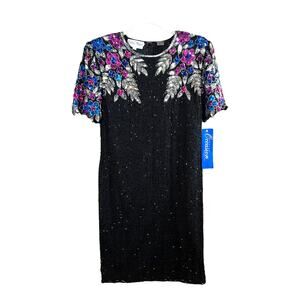 Vintage Silky Nites Silk Sequin Cocktail Dress Party Wedding Guest Women's M NWT